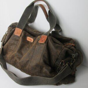 BED STU Vick Canvas Weekender Duffle Shoulder Bag Brown Distressed 20" x 13"